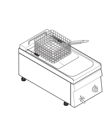 Friggitrice elettrica trifase-7,5kw da banco, 1 vasca AISI 304 dim. cm 22,5x34x22,5h - 8 lt - dim tot. cm 35x60x30h