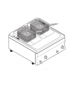 Friggitrice elettrica trifase-12kw da banco, 2 vasche AISI 304 dim. cm 22,5x34x22,5h - 8+8 lt - dim tot. cm 70x60x30h