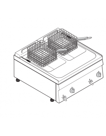 Friggitrice elettrica trifase-12kw da banco, 2 vasche AISI 304 dim. cm 22,5x34x22,5h - 8+8 lt - dim tot. cm 70x60x30h