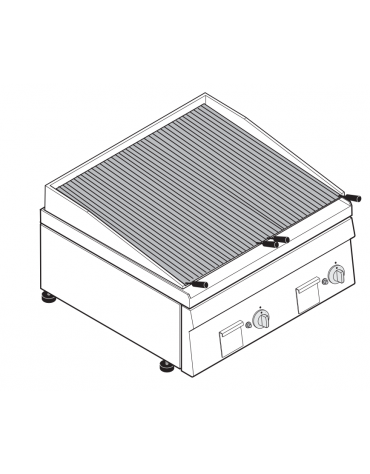 Griglia gas a pietra lavica da banco, con 2 griglie inox a "V" dim. cm 30x48 - potenza totale 13,8kw - cm 70x60x30h