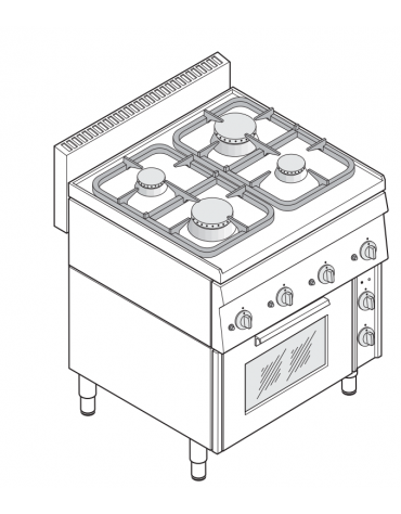 Cucina a gas 4 fuochi su forno elettrico ventilato monofase con camera cm 46x41,5x32h, 1 griglia e 1 teglia - cm 70x65x85h