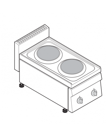 Cucina elettrica da banco monofase-4kw, 2 piastre Ø cm 18 - cm 35x65x28h