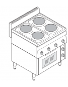 Cucina elettrica trifase-10.5kw, 4 piastre Ø 18, forno elettrico ventilato con camera cm 46x41,5x32h - cm 70x65x85h