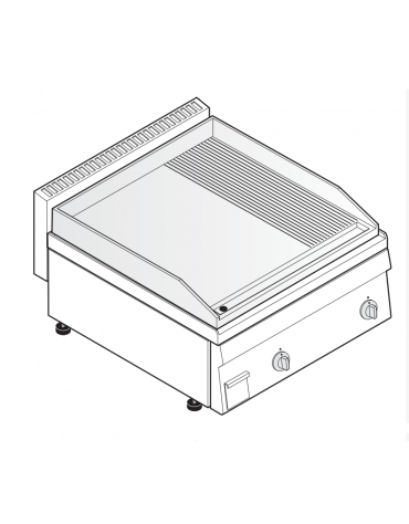 Fry top elettrico monofase-6kw da banco, piastra 1/3Rigata 2/3Liscia - sup. di cottura cm 69,6x56,4  - dim. 70x65x28h