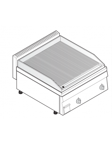 Fry top elettrico trifase-7.8kw da banco, piastra rigata, r. temp. 50÷320 °C - sup. di cottura cm 69,6x56,4  - dim. 70x65x28h