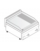 Fry top a gas da banco, 8 kw, piastra 1/3Rigata 2/3Liscia, cons. gas 0,84 m³/h - sup. di cottura cm 69,6x56,4  - dim. 70x65x28h