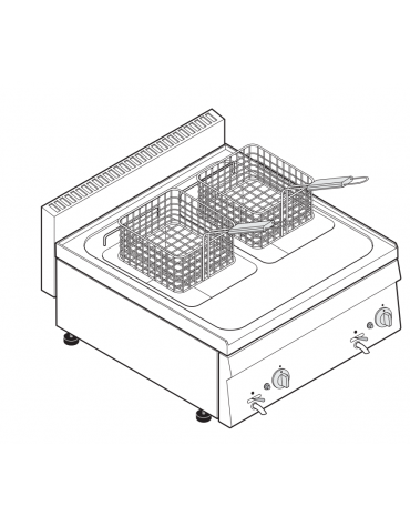 Friggitrice elettrica trifase-12kw da banco, 2 vasche AISI 304 dim. cm 22,5x34x22,5h - 8+8 lt - dim tot. cm 70x65x28h