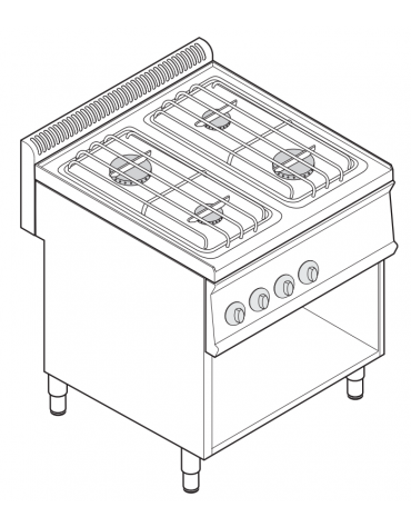 Cucina a gas 4 fuochi su vano aperto, potenza fuochi aperti 2x6kw + 2x3,5kw - cm 70x70x85h