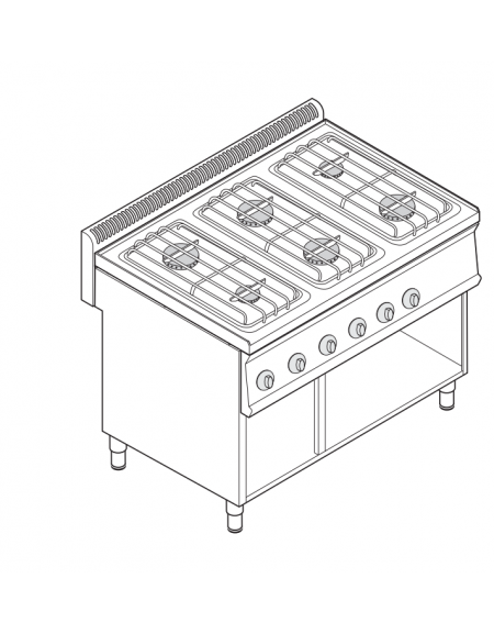 Cucina a gas 6 fuochi su vano aperto, potenza fuochi aperti 4x6kw + 2x3,5kw - cm 105x70x85h