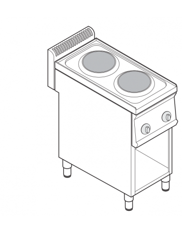 Cucina elettrica trifase-4kw  2 piastre Ø cm 22 su vano aperto dim. cm 34,5x57x40h - dim tot. cm 35x70x85h