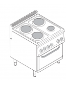 Piano di cottura elettrico trifase-12,2kw, 4 piastre 3xØ22+1xØ15, su forno con camera cm 57,5x65x30 -cm 70x70x85h