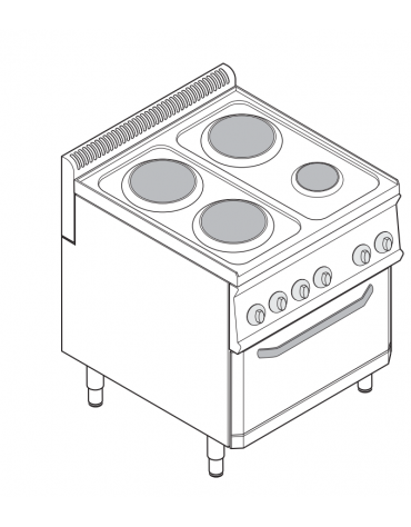 Piano di cottura elettrico trifase-12,2kw, 4 piastre 3xØ22+1xØ15, su forno con camera cm 57,5x65x30 -cm 70x70x85h