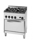 Cucina a gas 4 fuochi, forno a gas statico GN 2/1, fuochi aperti 1x7,2kw+1x3,3kw+2x4,5kw - cam. forno cm 57,5x65x30 - cm 70x70x8