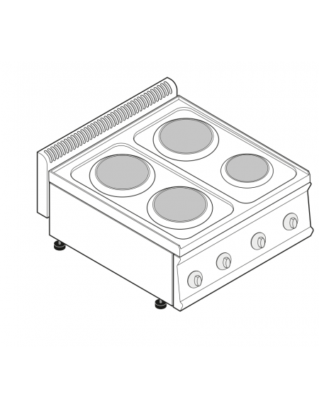 Cucina elettrica da banco trifase-10,4kw, 4 piastre Ø 22 - cm 70x70x28h