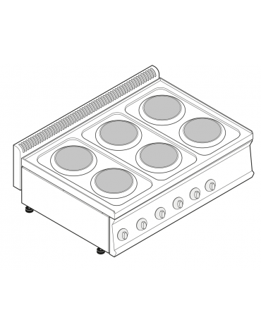 Cucina elettrica da banco trifase-15,6kw, 6 piastre Ø 22 - cm 105x70x28h