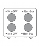 Cucina elettrica trifase-10.5kw, 4 piastre Ø 18, forno elettrico ventilato con camera cm 46x41,5x32h - cm 70x65x85h