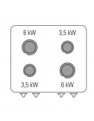 Piano di cottura a gas 4 fuochi, forno a gas GN 2/1, fuochi aperti 2x6+2x3,5n°xkW - cam. forno cm 57,5x65x30 - cm 70x70x85h