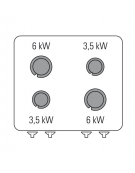 Piano di cottura a gas 4 fuochi, forno elettrico GN 2/1, fuochi aperti 2x6+2x3,5n°xkW - cam. forno cm 57,5x65x30 - cm 70x70x85h