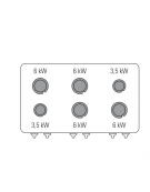 Cucina a gas 6 fuochi, forno elettrico GN 2/1, fuochi aperti 4x6 + 2x3,5 n°x kW - cam. forno cm 92,5x63x40 - cm 105x70x85h