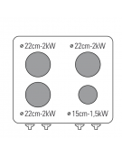 Piano di cottura elettrico trifase-12,2kw, 4 piastre 3xØ22+1xØ15, su forno con camera cm 57,5x65x30 -cm 70x70x85h