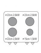 Cucina elettrica da banco trifase-9,3kw, 4 piastre 3xØ22 + 1xØ15 - cm 70x70x28h