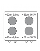 Cucina elettrica da banco trifase-10,4kw, 4 piastre Ø 22 - cm 70x70x28h