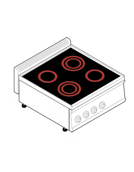 Cucina elettrica in vetroceramica trifase-8,6kw da banco, 4 piani di cottura - cm 70x70x28h