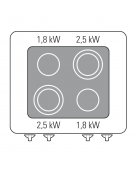 Cucina elettrica in vetroceramica trifase-8,6kw da banco, 4 piani di cottura - cm 70x70x28h