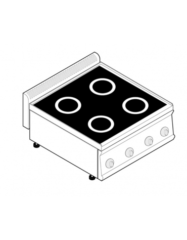 Cucina elettrica ad induzione da banco trifase-14kw, 4 zone di cottura - Adatta a pentole fondo liscio - cm 70x70x28h