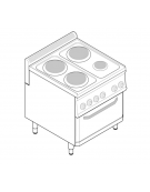 Cucina elettrica trifase-14kw, 4 piastre 3xØ22+1xØ15, su forno elettrico GN1/1 con camera cm 57x65x30 -cm 70x70x85h