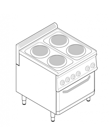 Cucina elettrica trifase-15,1kw, 4 piastre Ø22, su forno elettrico GN2/1 con camera cm 57x65x30 -cm 70x70x85h