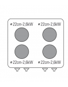 Cucina elettrica trifase-15,1kw, 4 piastre Ø22, su forno elettrico GN2/1 con camera cm 57x65x30 -cm 70x70x85h