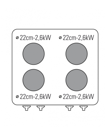 Cucina elettrica trifase-15,1kw, 4 piastre Ø22, su forno elettrico GN2/1 con camera cm 57x65x30 -cm 70x70x85h