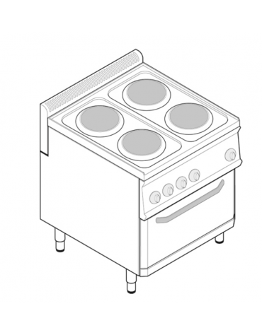 Cucina elettrica trifase-15,4kw, 4 piastre Ø22, su forno elettrico ventilato con camera cm 57x65x30 -cm 70x70x85h