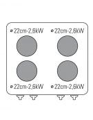 Cucina elettrica trifase-15,4kw, 4 piastre Ø22, su forno elettrico ventilato con camera cm 57x65x30 -cm 70x70x85h