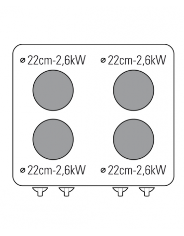 Cucina elettrica trifase-15,4kw, 4 piastre Ø22, su forno elettrico ventilato con camera cm 57x65x30 -cm 70x70x85h