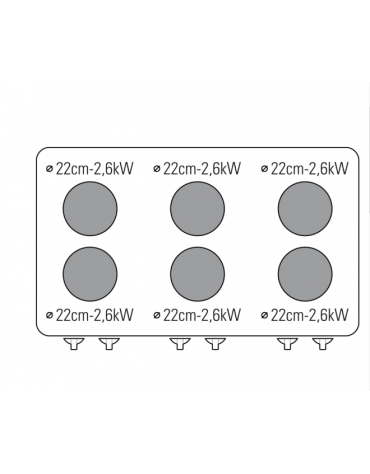 Cucina elettrica trifase-20,3kw, 6 piastre Ø22, su forno elettrico GN2/1 con camera cm 57x65x30 -cm 105x70x85h