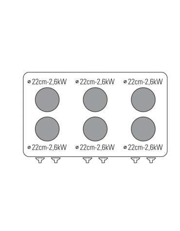 Cucina elettrica trifase-20,6kw, 6 piastre Ø22, su forno elettrico ventilato con camera cm 57x51,5x30 -cm 105x70x85h