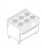 Cucina elettrica trifase-21,9kw, 6 piastre Ø22, su forno elettrico con camera cm 92,5x63x30 -cm 105x70x85h