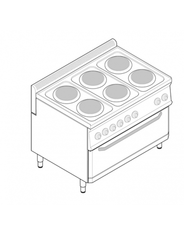 Cucina elettrica trifase-21,9kw, 6 piastre Ø22, su forno elettrico con camera cm 92,5x63x30 -cm 105x70x85h