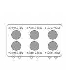 Cucina elettrica trifase-21,9kw, 6 piastre Ø22, su forno elettrico con camera cm 92,5x63x30 -cm 105x70x85h