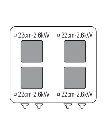 Cucina elettrica trifase-15,1kw, 4 piastre cm 22x22, su forno elettrico GN2/1, con camera cm 57x65x30 -cm 70x70x85h