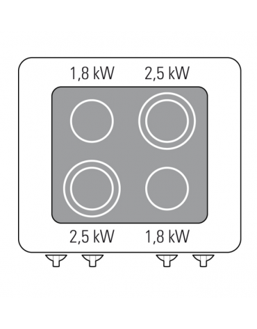 Cucina elettrica in vetroceramica trifase-13,3kw, con 4 piani di cottura, con forno elettrico - cm 70x70x85h