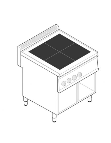 Cucina elettrica trifase-10kw, 4 piastre quadre fisse cm 30x30, su vano aperto - dim tot. cm 70x70x85h