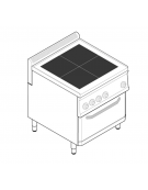 Cucina elettrica trifase-15kw, 4 piastre quadre fisse 30x30, forno elett. vent., camera cm 57x51,5x30  - dim tot. cm 70x70x85h