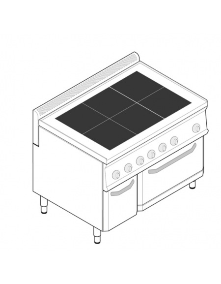 Cucina elettrica trifase-19,7kw, 6 piastre quadre fisse 30x30, forno elett., camera cm 57,5x65x30  - dim tot. cm 105x70x85h