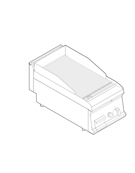 Fry top a gas da banco, 7 kw, piastra liscia, consumo gas 0,74 m³/h - sup. di cottura cm 34,6x56,4  - dim. 35x70x28h