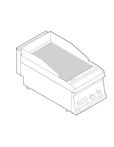 Fry top a gas da banco, 7 kw, piastra rigata, consumo gas 0,74 m³/h - sup. di cottura cm 34,6x56,4  - dim. 35x70x28h