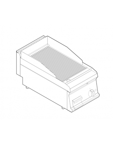 Fry top elettrico trifase-3,9kw da banco, piastra rigata, r. temp. 50÷320 °C - sup. di cottura cm 34,6x56,4  - dim. 35x70x28h