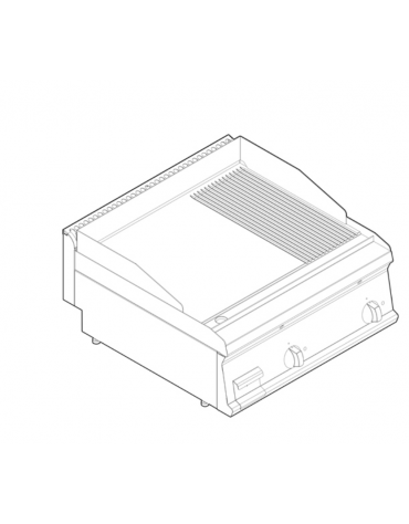 Fry top elettrico trifase-7,8kw da banco, piastra 1/3Rigata 2/3Liscia - sup. di cottura cm 69,6x56,4  - dim. 70x70x28h